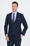 Lacivert Düz Gabardin Kılıç Yaka 2 Düğme Pamuklu 6 Drop Slim Fit Basic Takım Elbise 1001250011_206