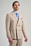Koyu Krem Düz Bez Ayağı Kruvaze Esnek 6 Drop Slim Fit Classic Takım Elbise 1001250108_653