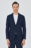 Koyu Lacivert Gofreli Mono Yaka Esnek 6 Drop Slim Fit Classic Takım Elbise 1001250117