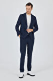 Koyu Lacivert Gofreli Mono Yaka Esnek 6 Drop Slim Fit Classic Takım Elbise 1001250117