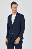 Koyu Lacivert Gofreli Mono Yaka Esnek 6 Drop Slim Fit Classic Takım Elbise 1001250117