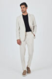 Açık Bej Gofreli Mono Yaka Esnek 6 Drop Slim Fit Classic Takım Elbise 1001250117