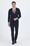 Siyah Mono Yaka Yarım Astar 6 Drop Slim Fit   Beli Lastikli Takım Elbise 1001250121