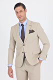 Bej Mono Yaka Yarım Astar 6 Drop Slim Fit   Beli Lastikli Takım Elbise 1001250121