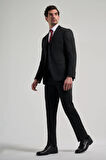 Siyah Kılıç Yaka Kendinden Desenli 2 Düğme Classic Esnek Slim Fit Takım Elbise 1001250156