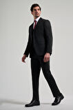 Siyah Kılıç Yaka Kendinden Desenli 2 Düğme Classic Esnek Slim Fit Takım Elbise 1001250156