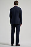 Koyu Lacivert Kılıç Yaka Kendinden Desenli 2 Düğme Classic Esnek Slim Fit Takım Elbise 1001250156