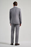 Gri Kılıç Yaka Kendinden Desenli 2 Düğme Classic Esnek Slim Fit Takım Elbise 1001250157