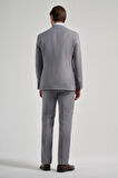 Gri Kılıç Yaka Kendinden Desenli 2 Düğme Classic Esnek Slim Fit Takım Elbise 1001250157