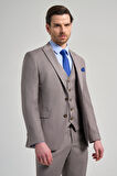 Koyu Vizon Kılıç Yaka Kendinden Desenli 2 Düğme Classic Esnek Slim Fit Takım Elbise 1001250157