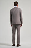 Koyu Vizon Kılıç Yaka Kendinden Desenli 2 Düğme Classic Esnek Slim Fit Takım Elbise 1001250157