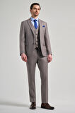 Koyu Vizon Kılıç Yaka Kendinden Desenli 2 Düğme Classic Esnek Slim Fit Takım Elbise 1001250157