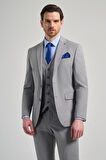 Gri Kılıç Yaka Çizgili Desen 2 Düğme Classic Esnek Slim Fit Takım Elbise 1001250158