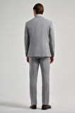Gri Kılıç Yaka Çizgili Desen 2 Düğme Classic Esnek Slim Fit Takım Elbise 1001250158