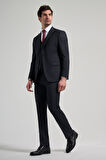 Koyu Lacivert Kılıç Yaka Çizgili Desen 2 Düğme Classic Esnek Slim Fit Takım Elbise 1001250158
