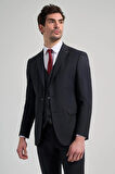 Koyu Lacivert Kılıç Yaka Çizgili Desen 2 Düğme Classic Esnek Slim Fit Takım Elbise 1001250158