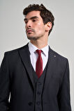 Koyu Lacivert Kılıç Yaka Çizgili Desen 2 Düğme Classic Esnek Slim Fit Takım Elbise 1001250158