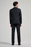 Koyu Lacivert Kılıç Yaka Çizgili Desen 2 Düğme Classic Esnek Slim Fit Takım Elbise 1001250158