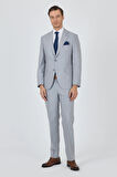 Gri Mono Yaka Desenli Astarlı Çift Yırtmaç Esnek 6 Drop Comfort Fit Classic Takım Elbise 1001250161