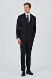 Siyah Kılıç Yaka Düz Kruvaze Classic Esnek Slim Fit Takım Elbise 1001250172