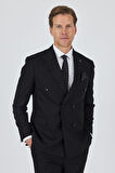 Siyah Kılıç Yaka Düz Kruvaze Classic Esnek Slim Fit Takım Elbise 1001250172