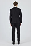Siyah Kılıç Yaka Çizgili Desen Kruvaze Classic Esnek Slim Fit Takım Elbise 1001250173