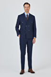Lacivert Kılıç Yaka Çizgili Desen Kruvaze Classic Esnek Slim Fit Takım Elbise 1001250173