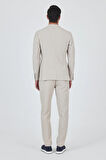Bej Mono Yaka Kendinden Desenli 2 Düğme Casual Esnek Slim Fit Takım Elbise 1001250174