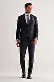 Siyah Kırlangıç Yaka Tam Astar 6 Drop Slim Fit Esnek   Takım Elbise 1001255156