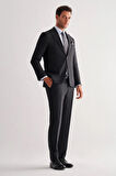 Siyah Kırlangıç Yaka Tam Astar 6 Drop Slim Fit Esnek   Takım Elbise 1001255156