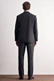 Antrasit Mono Yaka Kendinden Çizgili Desen Esnek 4 Drop Comfort Fit Classic Takım Elbise 1001255159