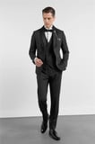 Siyah Kılıç Yaka Düz Desen 6 Drop Slim Fit Esnek Takım Elbise 1001260292