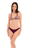 RUKOMAYO BORDO ÇİÇEK  DESENLİ BOYUNDAN BAĞLAMALI LYCRA KUMAŞ ÜÇGEN BİKİNİ