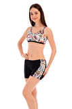 RUKOMAYO SİYAH ÇİÇEK DESENLİ OMUZDAN ASKILI FREESET MODEL ŞORTLU LYCRA KUMAŞ BİKİNİ