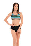 RUKOMAYO SİYAH ÇİZGİ DESENLİ OMUZDAN ASKILI FREESET MODEL YÜKSEK BEL LYCRA KUMAŞ BİKİNİ 