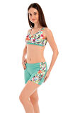 RUKOMAYO YEŞİL ÇİÇEK DESENLİ OMUZDAN ASKILI FREESET MODEL ŞORTLU LYCRA KUMAŞ BİKİNİ
