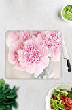 Cam Kesme Tahtası - Cam Kesme Tablası | Pembe Krizantem | 29cm x 34cm