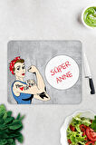 Cam Kesme Tahtası - Cam Kesme Tablası | Süper Anne | Gri Temalı | 29cm x 34cm