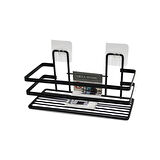 YAPIŞKANLI ASKILI ÇOK AMAÇLI SİYAH KARE BANYO RAF-Findit