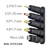 YERLİ ÜRETİM ÇOKLU YEDEK ADAPTÖR UÇ ÇEVİRİCİ (2.5x0.7MM- 4.8x1.7MM- 3.0X1.1MM-4.0X1.7MM- MICRO USB)-Findit
