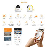YAPAY ZEKA DESTEKLİ 360° GECE GÖRÜŞLÜ SARI WİFİ BEBEK GÜVENLİK KAMERASI-Findit