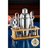 Shaker Kokteyl Set - 7 Parça 550 ML Shaker Coctail Set  Bambu Standlı
