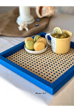 Rattan Hazeran Kare Tepsi Alaçatı Mavisi (%100 DOĞAL HAZERAN) M028