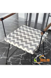 40x40 Krem Gri Zikzak Desenli Su ve Leke İtici Fermuarlı Bağcıklı Sandalye Minderi 5 cm