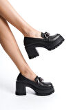 Kadın Siyah Cild  Zinçir Tokalı 8 cm Topuklu Platformlu Ayakkabı
