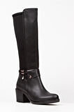 Kadın Siyah Taş Dedaylı  Topuklu Dalgıç Çizme