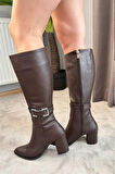 Kadın Paris Koyu Kahve Yandan Fermuarlı Diz Altı Cizme 410