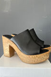Kadın Oven Siyah Cilt 10 cm Platfom Topuklu Mantar Taban Terlik K-850