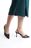 Kadın Arina Siyah Cilt 9 Cm İnce Topuklu Sivri Burunlu Yanları Acık Stiletto