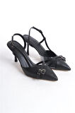 Kadın Arina Siyah Cilt 9 Cm İnce Topuklu Sivri Burunlu Yanları Acık Stiletto